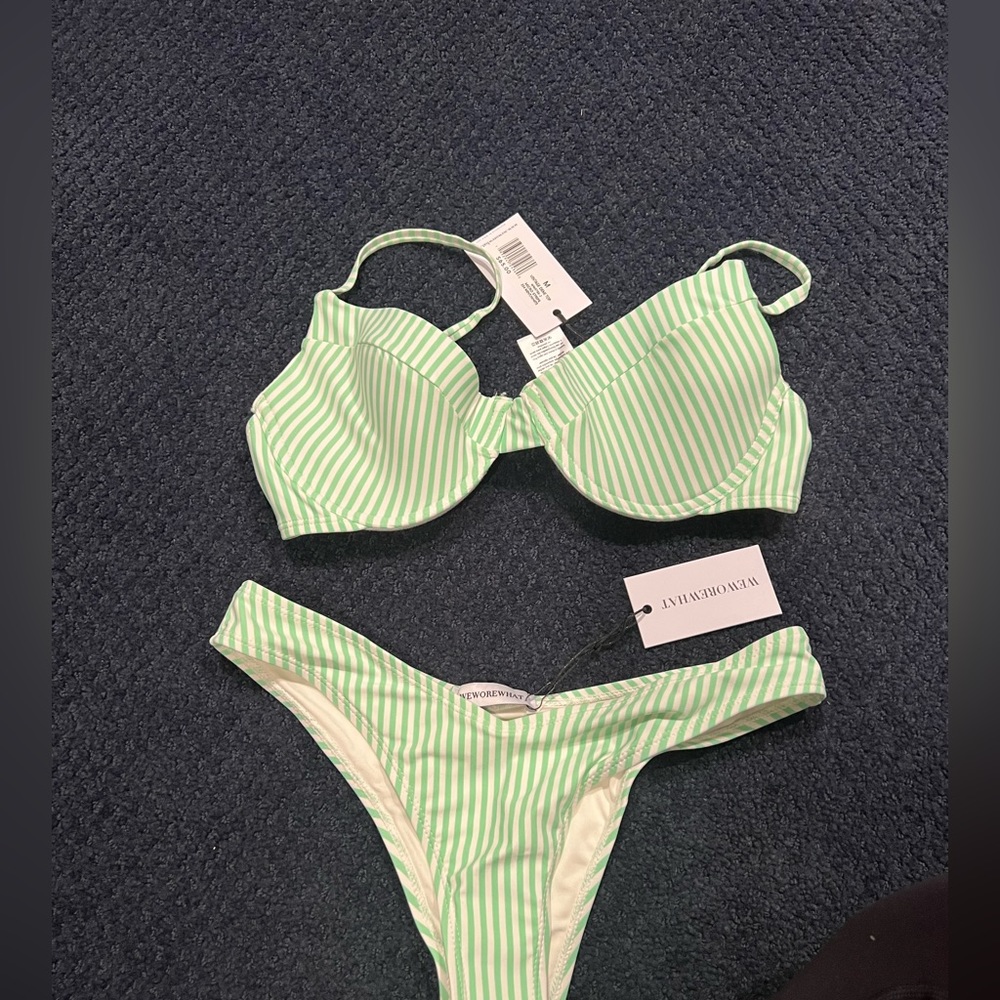 Green striped bathing suit